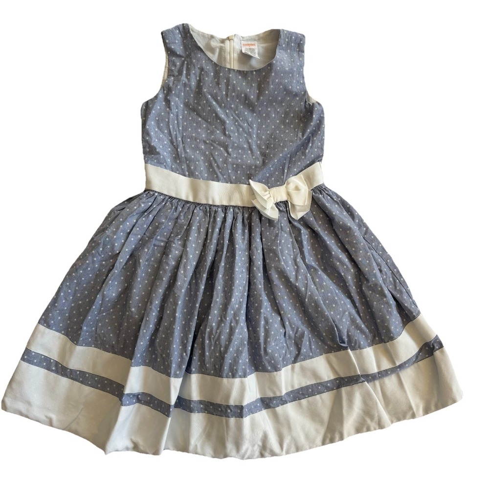 Gymboree Chambray Polka Dot Easter Dress Girls 6 Knee Length Fit‎ & Flare Spring